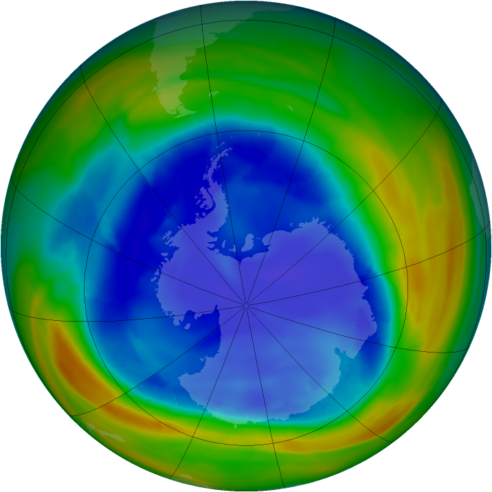 Antarctic ozone map for 22 August 2007